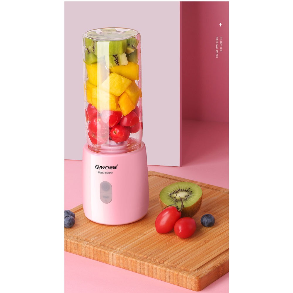 Blender Mixer Buah Portable Mini Juicer Cup USB Rechargeable 400ML - Enwei EN-01 - Pink