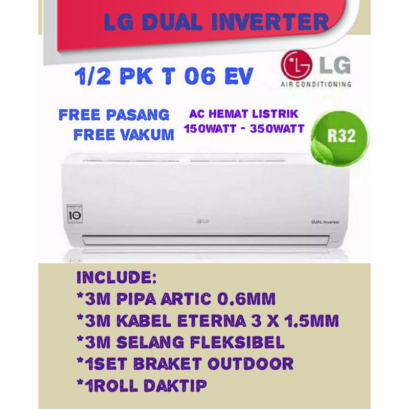 Jual AC LG DUAL INVERTER 1/2 PK T 06 EV TERMASUK PEMASANGAN | Shopee ...