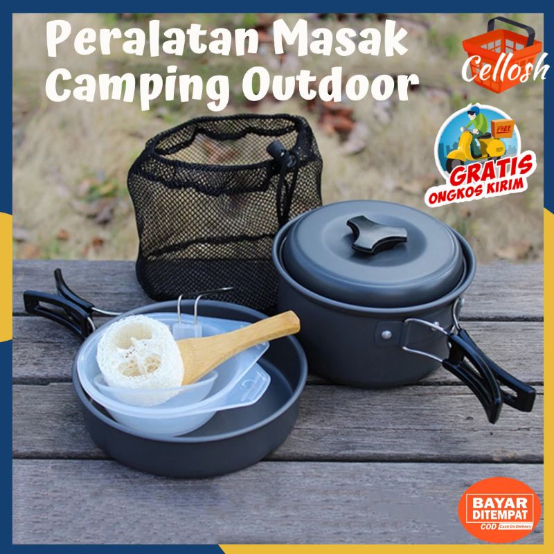 Panci Masak Camping Portable Peralatan Masak Camping Outdoor Panci Masak Cooking Set Outdoor 8 pcs