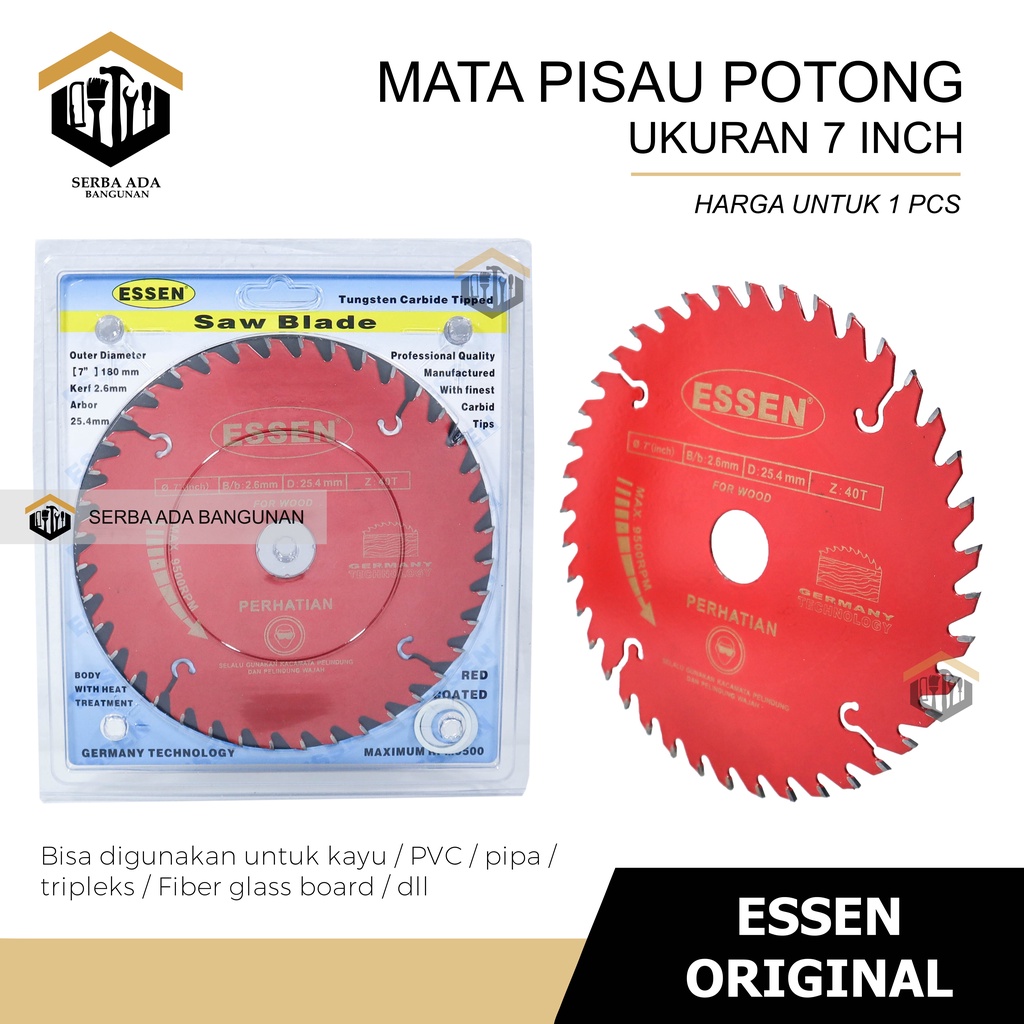 Mata potong kayu ESSEN 7 INCH gigi  bagus murah kuat/ Mata Mesin potong Kayu saw blade