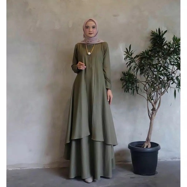 Gamis Kondangn Terbaru Wanita Sage Green Hijau Sage Dres Kondagan Nola Farel Prayoga Saten Dresskond