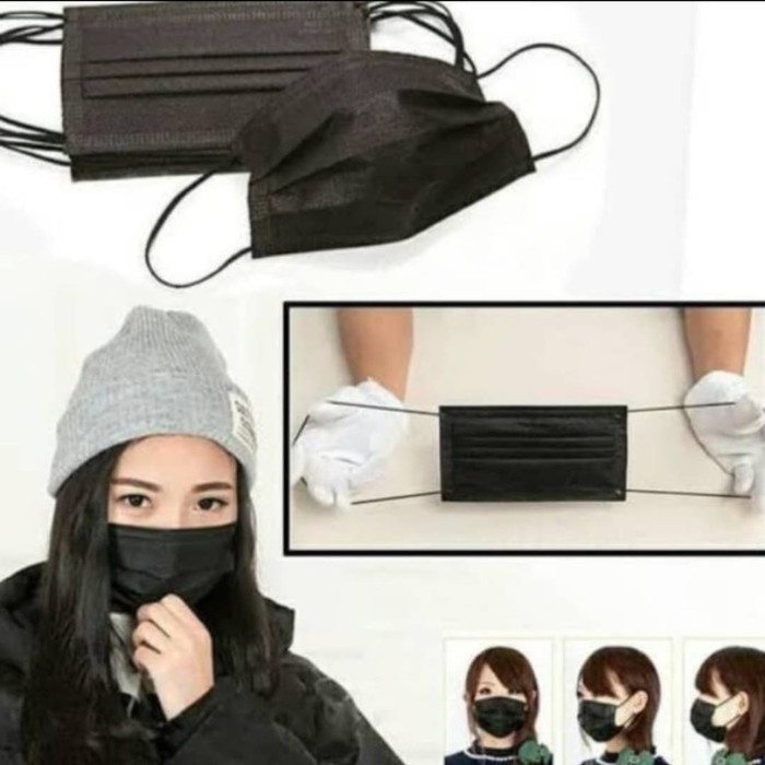 Masker EARLOOP HITAM 3PLY ISI 50 PCS