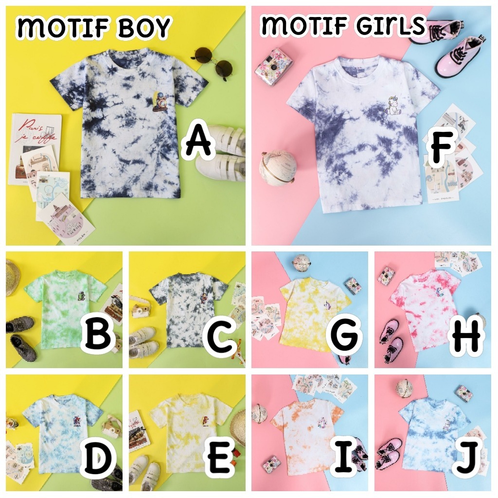 KAOS ANAK TIE DYE SERIES SABLON KARAKTER BOY &amp; GIRL 2-10TH