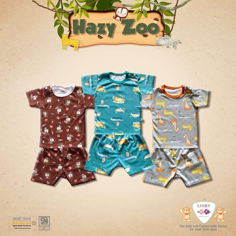 LIBBY Setelan Oblong Pendek Motif Hazy Zoo