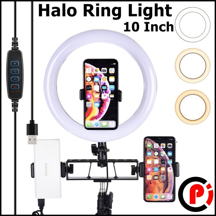 Lampu Halo Ring Light LED Kamera 12W 10 Inch with 3x Smartphone Holder