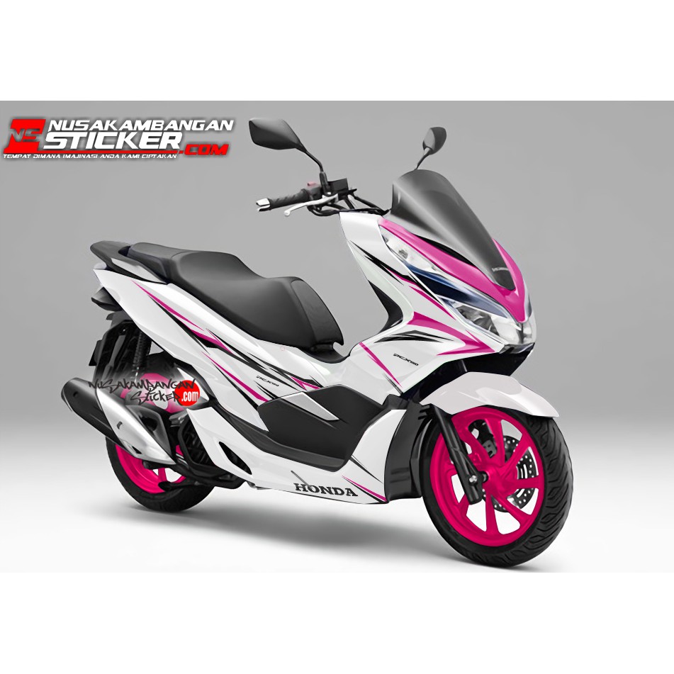 Decal Stiker Motor Honda PCX Full Body Putih Striping Pink Racing Team Sticker Custom Variasi Motif 