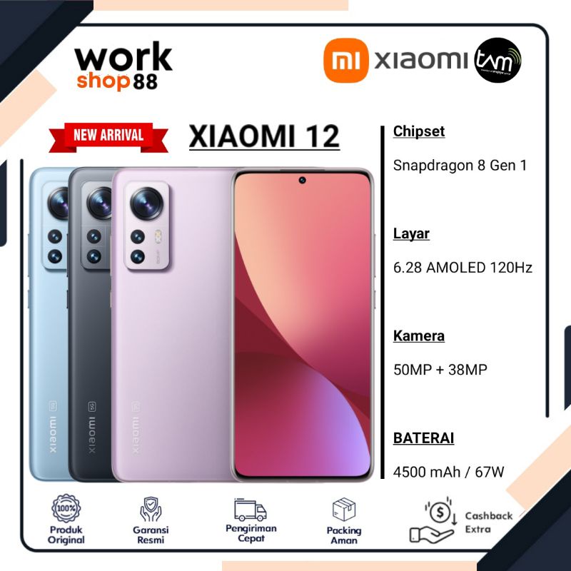 HP Terbaru Xiaomi 12 5G 8/256 Ram 8GB Rom internal 2565GB - New TAM Original Garansi Resmi - Handpho