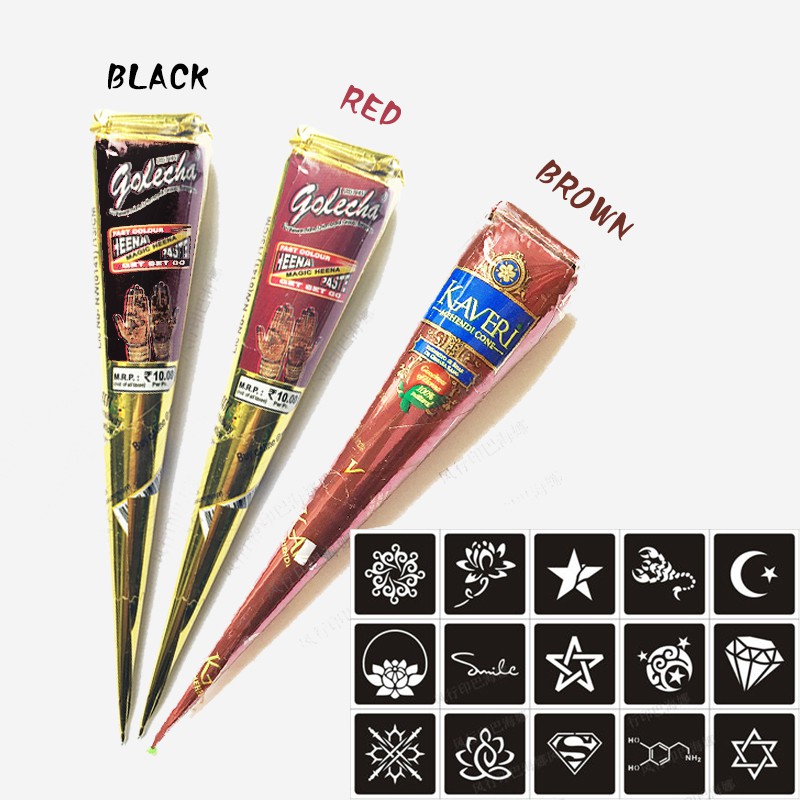  Tinta  Tato  Henna Bentuk Kerucut Warna  Merah Coklat Hitam 