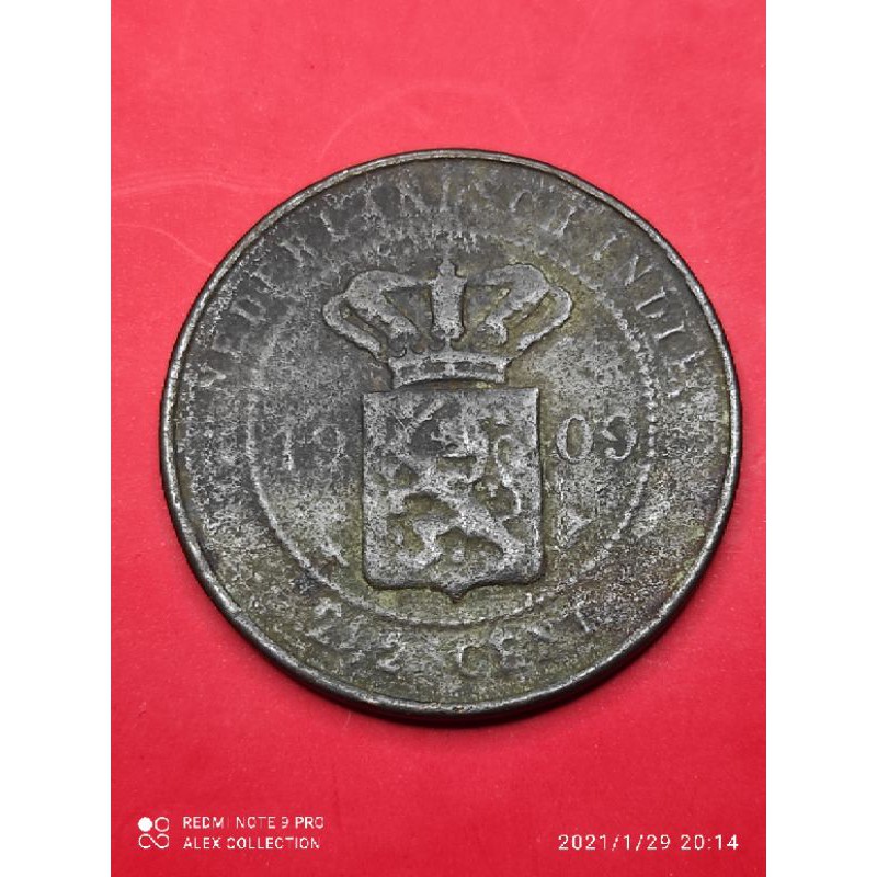 koin benggol 2 1/2 cent 1909 nederlandsch indie