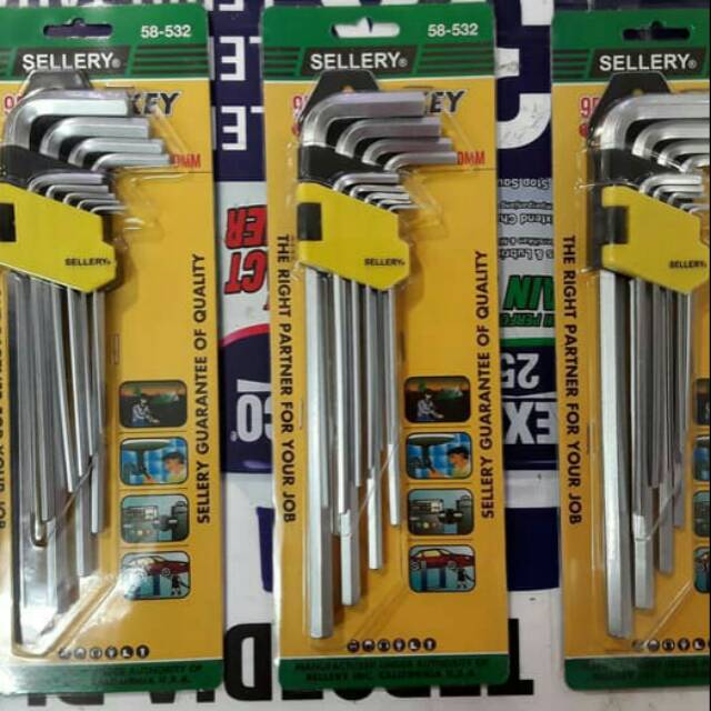 KUNCI L 9PCS SELLERY - KUNCI L HEX SET 9 PCS EXTRA LONG SELLERY