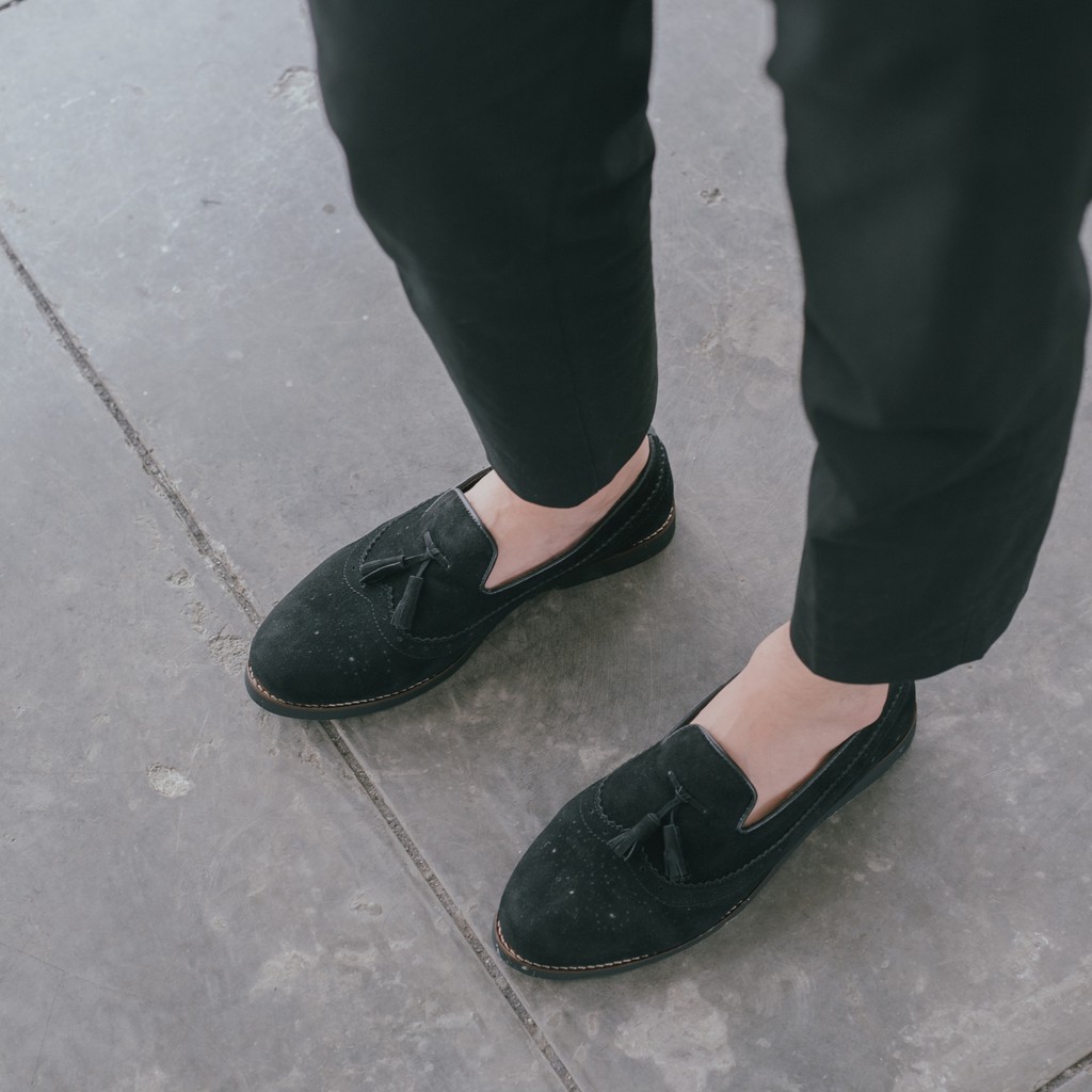 Pierre Black | Sepatu Hitam Tanpa Tali Loafers Pria Casual Kerja Formal Kantor Laki | FORIND x JACK