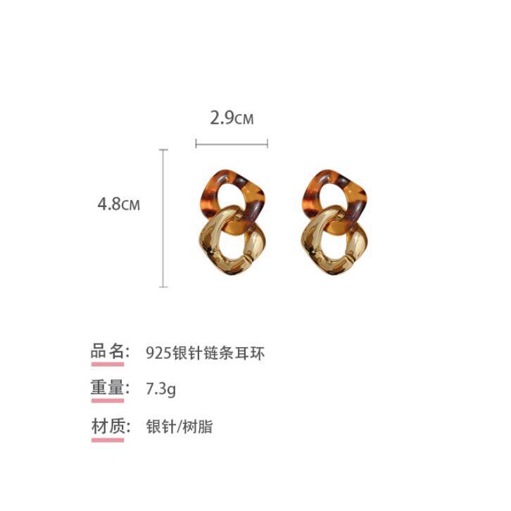 925 hard jarum perak panjang resin anting-anting kepribadian sederhana rantai anting-anting retro tr