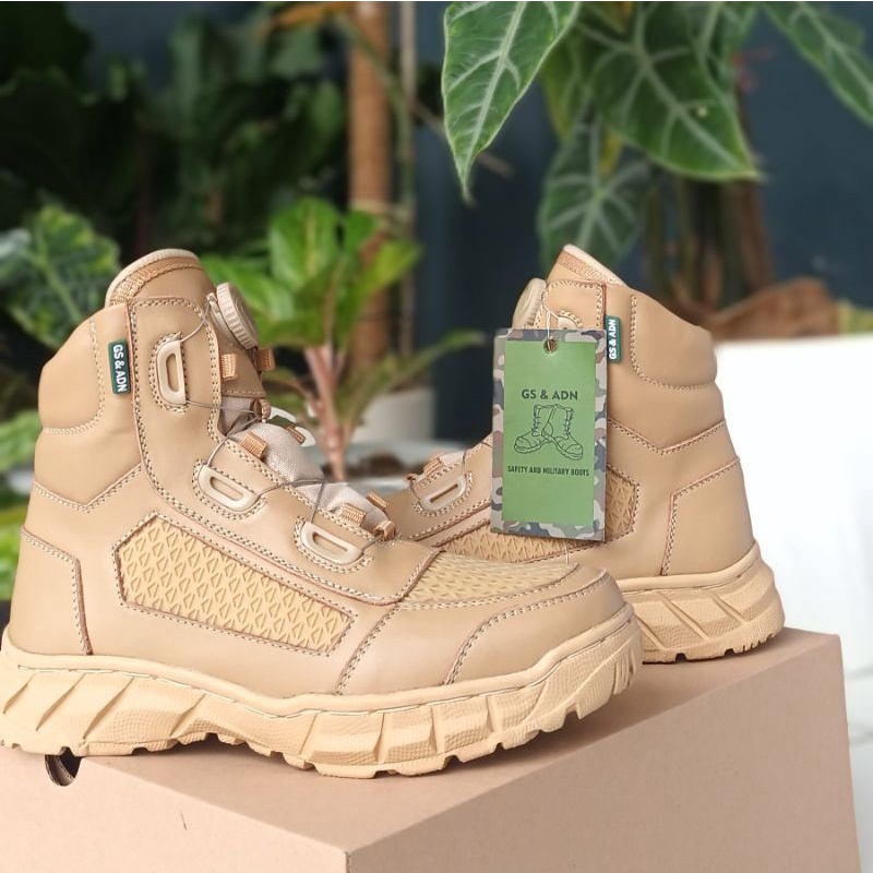 Sepatu PDL ASN TNI Sepatu PDL Satpo PP Pendek Sepatu PDL Tali putar Kulit Cream