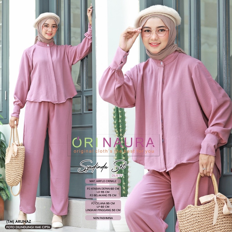 FIKRI NUMA KYRA SYADINDA ONE SET SETELAN WANITA BAHAN AIR FLOW crinkle ori by ori naura tulus signature-SYADINDA dusty