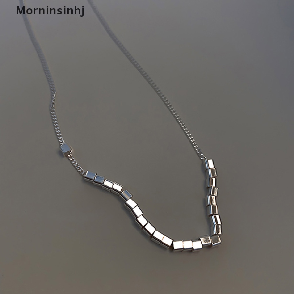 Mornin925 Sterling Silver Manik-Manik Persegi Kecil Rantai Klavikula Kalung Untuk Wanita Fashion id