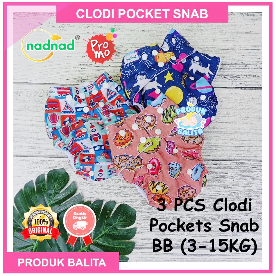 Paket Murah 3 PCS Clodi Pocket Snab Nadnad BB 3-15 KG Popok Kain Cuci Ulang Pempers Kain Terlaris