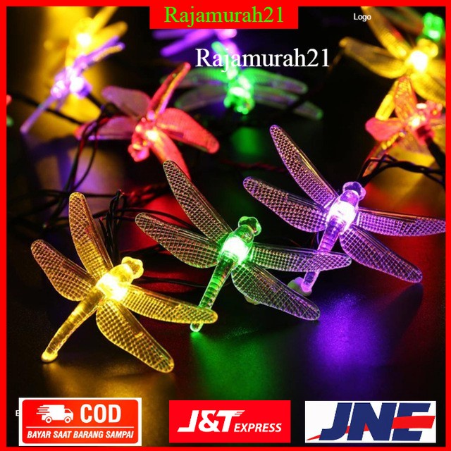 Lampu/Lampu Hias Dekorasi Dragonfly 20 LED 5 Meter with Solar Panel - M088 - Multi-Color