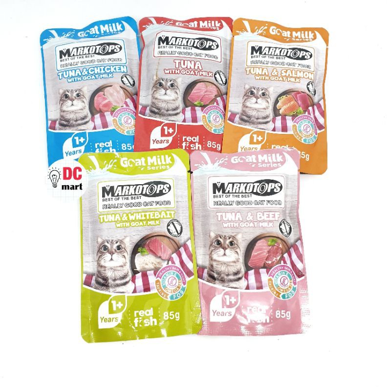 MARKOTOPS POUCH 85Gr Sachet Goat Milk Series / Makanan Cair Kucing Segala Usia dengan Susu Kambing