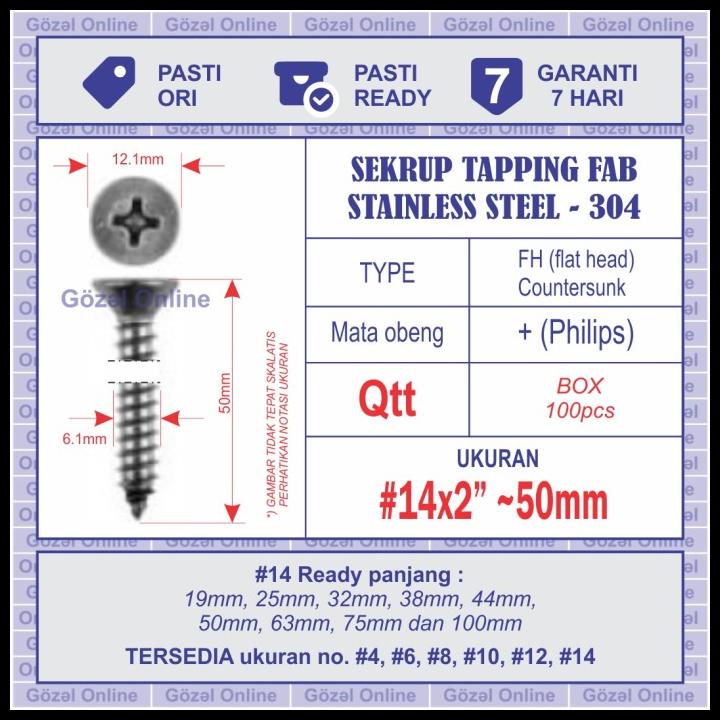 

Sekrup Stainless Fab No. 14 X50Mm - St 6.3 X 2" - Box Isi 100Pcs