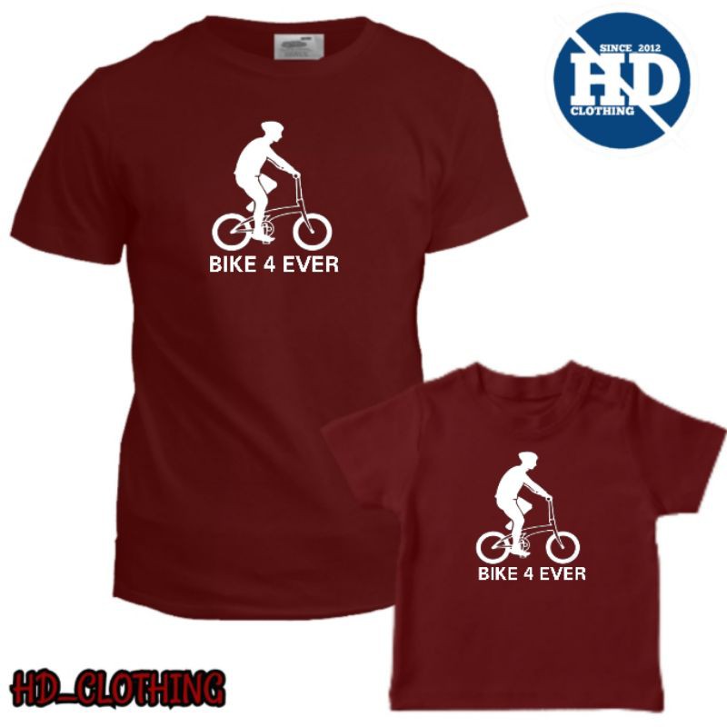 baju anak dan dewasa baju keluarga biker warna merah maroon motif sepeda