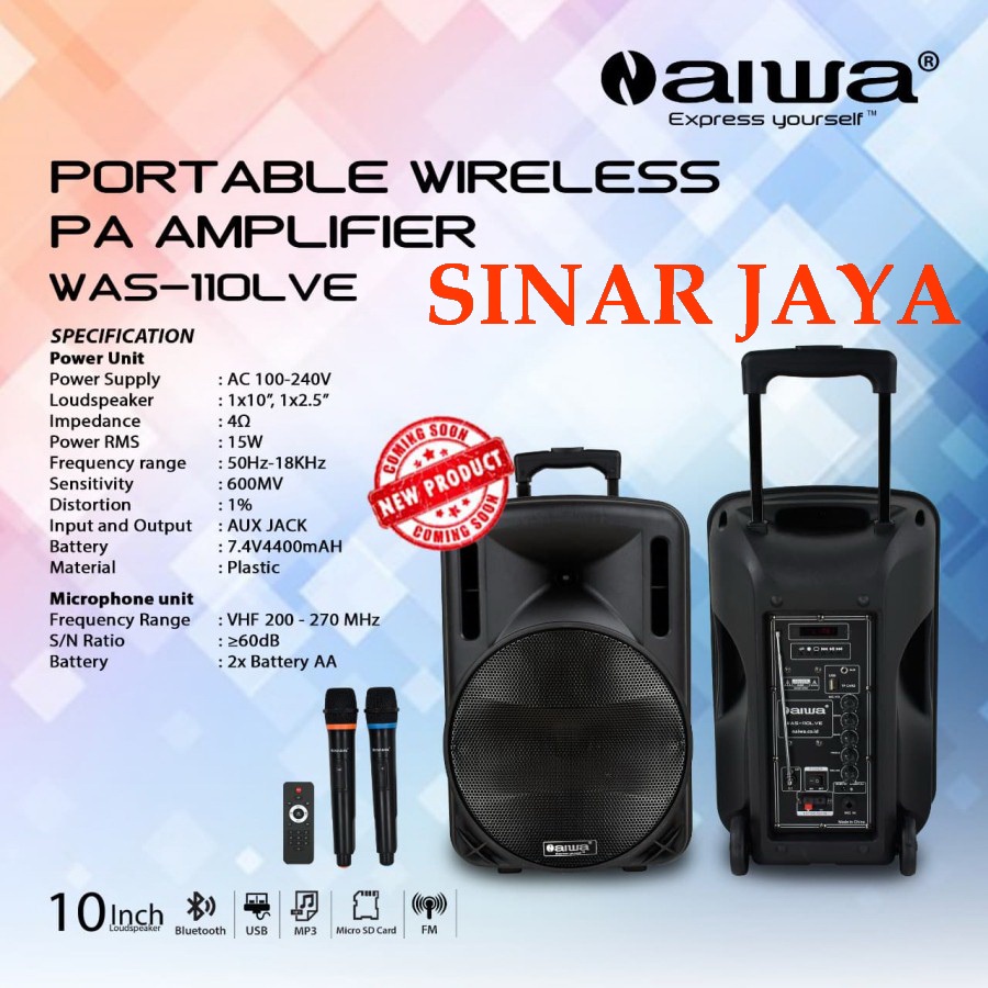 Speaker Portable AIWA 10 inch WAS 110LVE ORIGINAL BLUETOOTH