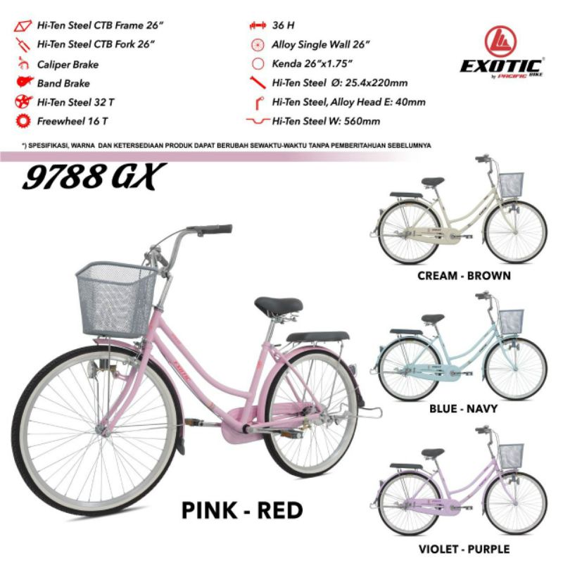 Sepeda Keranjang Remaja Dewasa EXOTIC 9788 GX 20,24 & 26 Inch CityBike