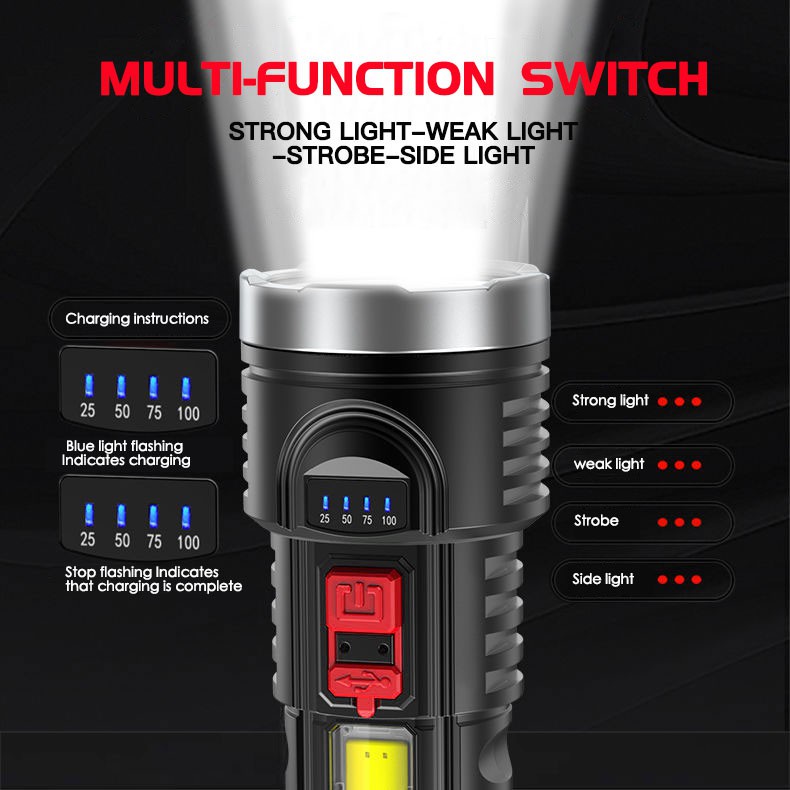 Senter USB rechargeable torch flashlight led COB L-830/L-822-6