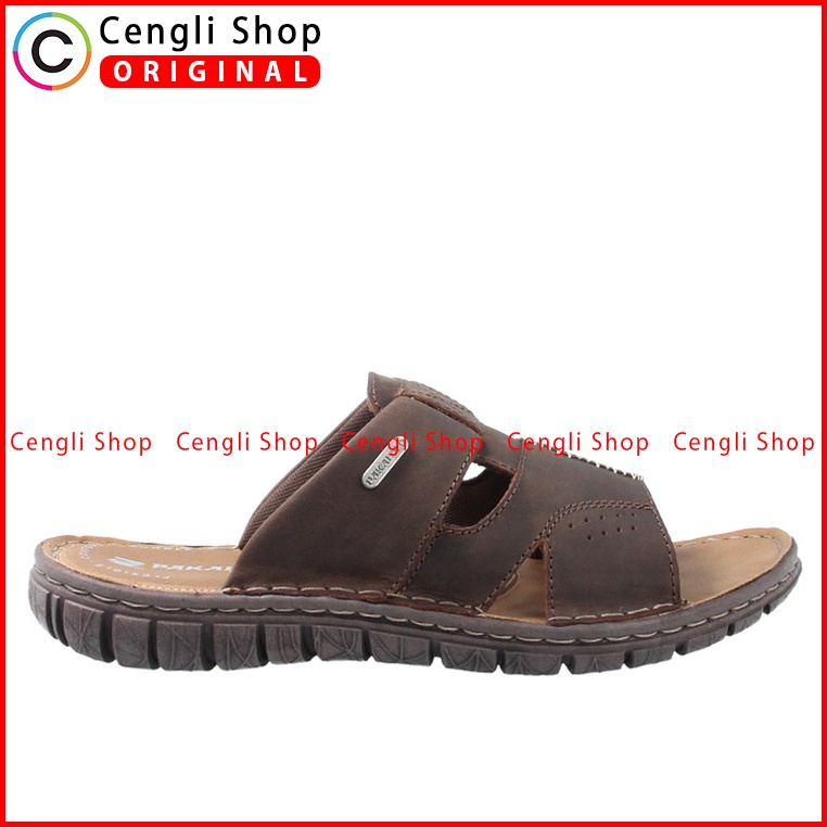 SANDAL SLIDE PAKALOLO PRIA ORIGINAL CASUAL KULIT ASLI COKLAT PB09