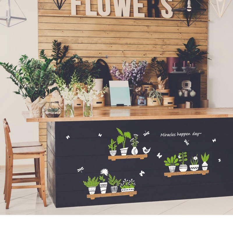 45x60cm Creative Waterproof Fresh Potted Plant Wall Sticker Wall Decals for Cafe Glass Door Window Decor