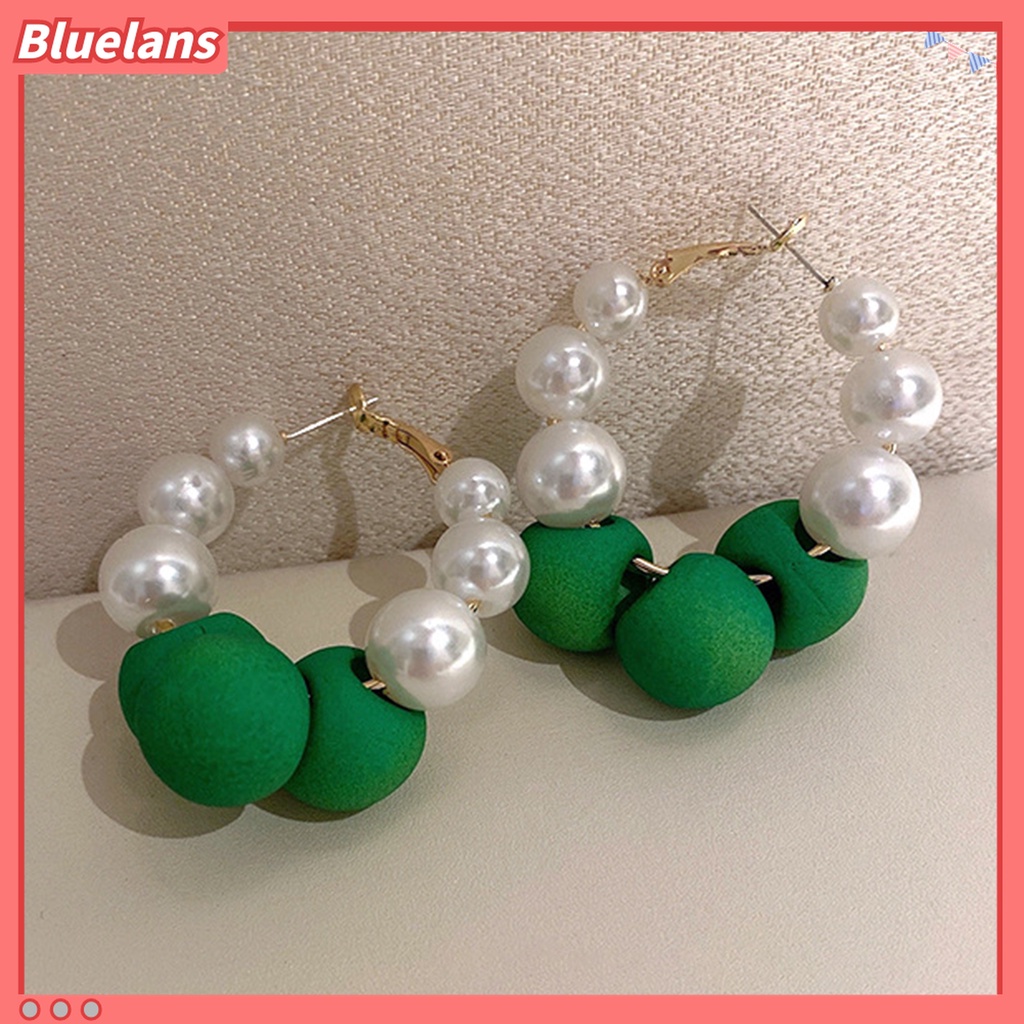 Anting Hoop 925 Sterling Silver Aksen Mutiara Tiruan Warna Kontras Untuk Kencan