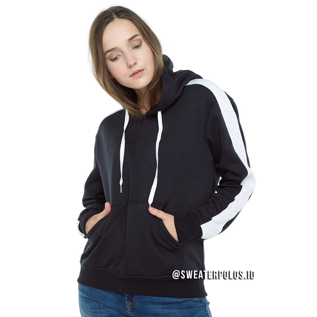  SWEATERPOLOS  ID  JAKET STRIPE HOODIE HITAM POLOS M XXL 