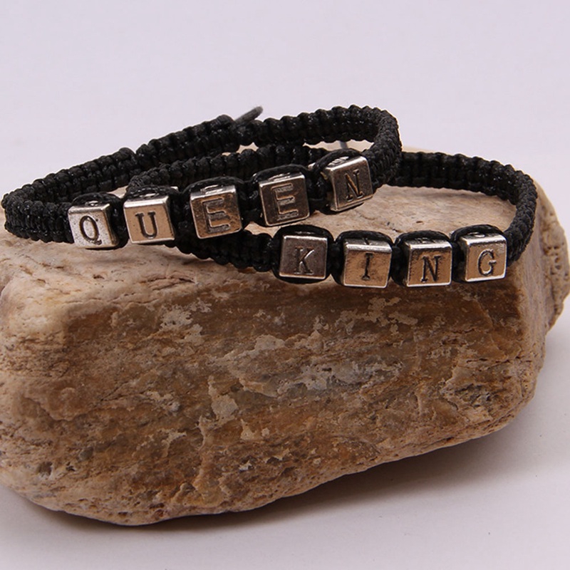 Gelang Tangan Couple Bahan Woven Warna Silver Motif Bordir Tulisan untuk Unisex