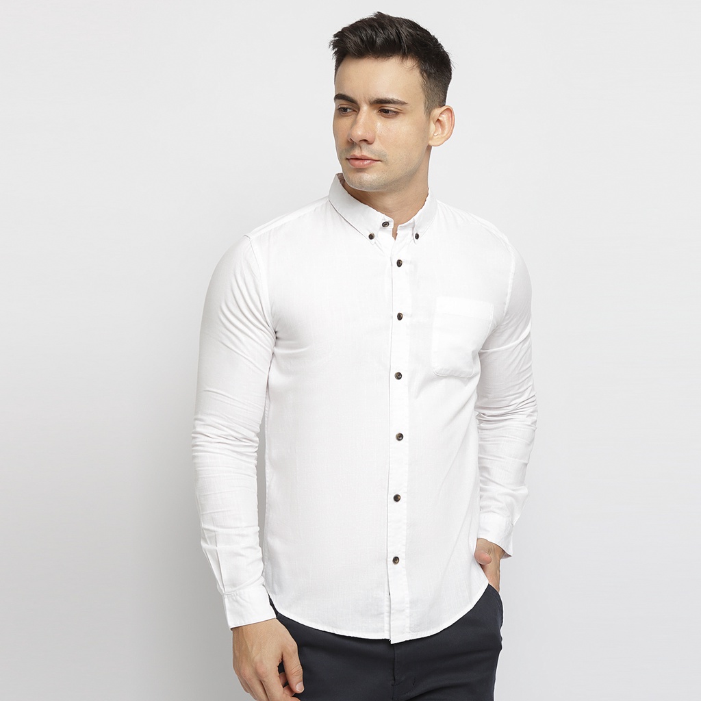Concept Kemeja Pria Basic Lengan Panjang Katun Magnum - White