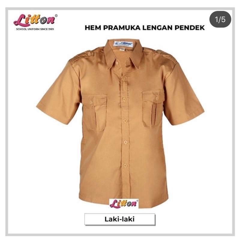 Seragam sekolah Litton baju Pramuka Coklat Cowok Lengan PENDEK 1-3L bahan halus / hem pramuka LAKI