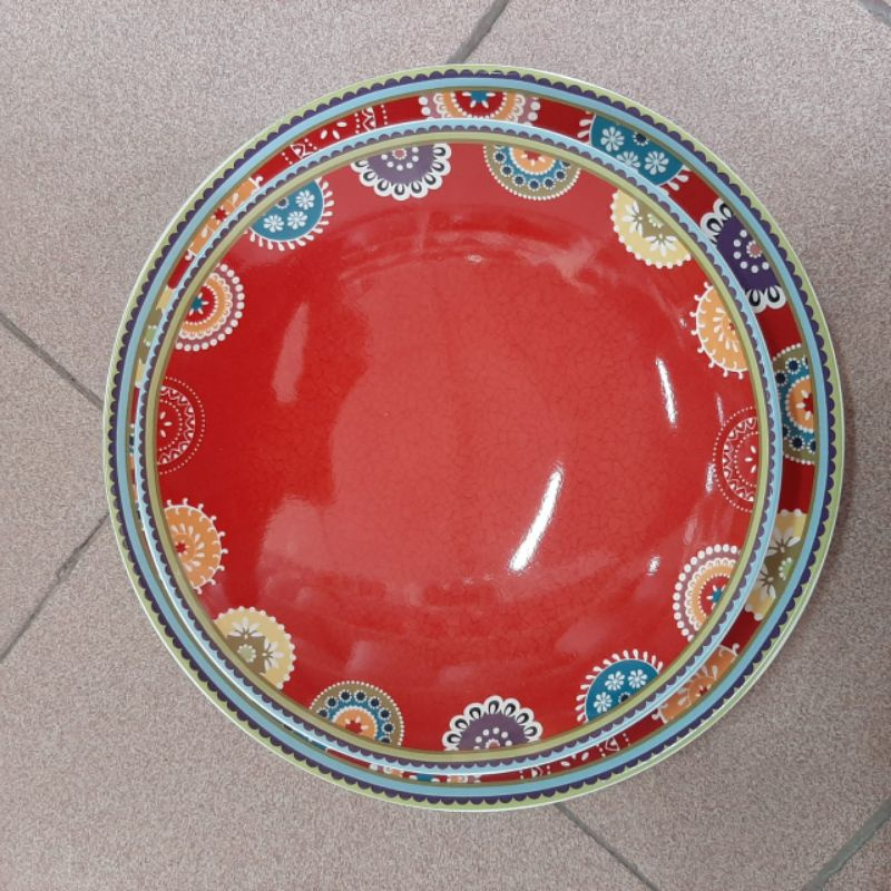 [SET] MAROKO DINNER N SOUP PLATE PIRING KERAMIK SANGO MOTIF MAROCO MERAH KOLEKSI DEKOR TIMUR TENGAH