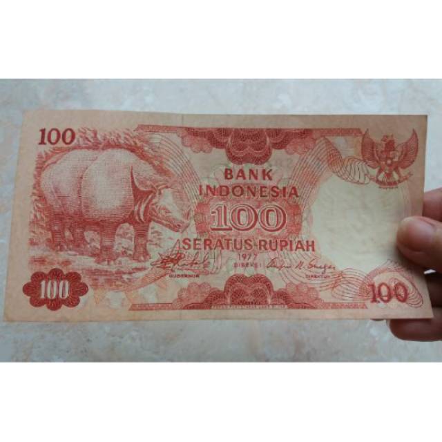 Uang Kuno Kertas Rp 100 ( Badak ) th 1977