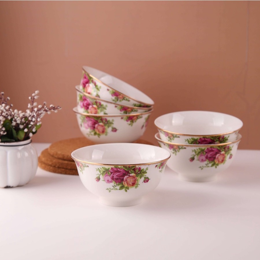 MANGKUK KERAMIK ROYAL ROSE GARDEN CAPODIMONTE 6 PCS - ABP2006VA/RLS14782N-5