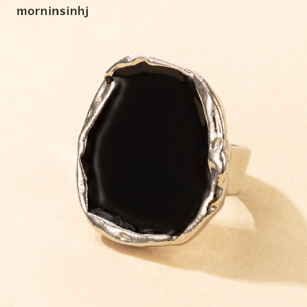 Mor Cincin Gaya Gothic Bohemia Hias Batu Hitam Besar Untuk Priawanita