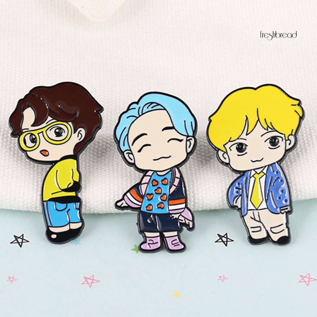 [ TERLARIS]K-POP BTS Member Cute Cartoon Figure Brooch Pins Badge Gift Clothes Decoration