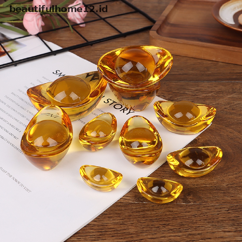 【beautifulhome12.id】 2Pcs Feng Shui Chinese Ancient Gold Ingot Mascot Citrine Ingot Money Wealth .