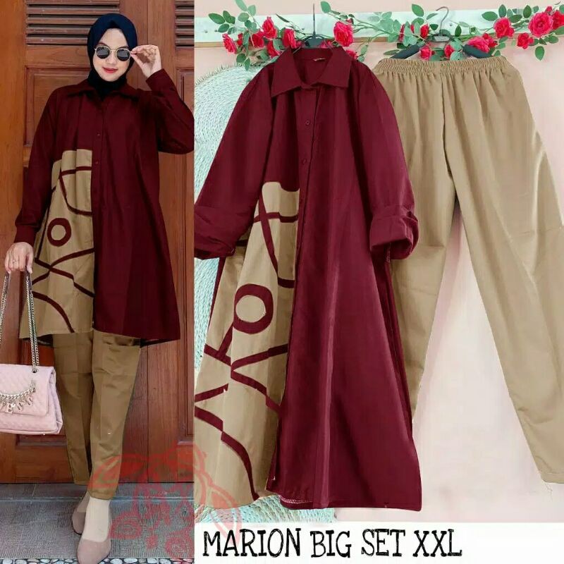 Tunik Set + celana kombinasi 2 warna Set Jumbo