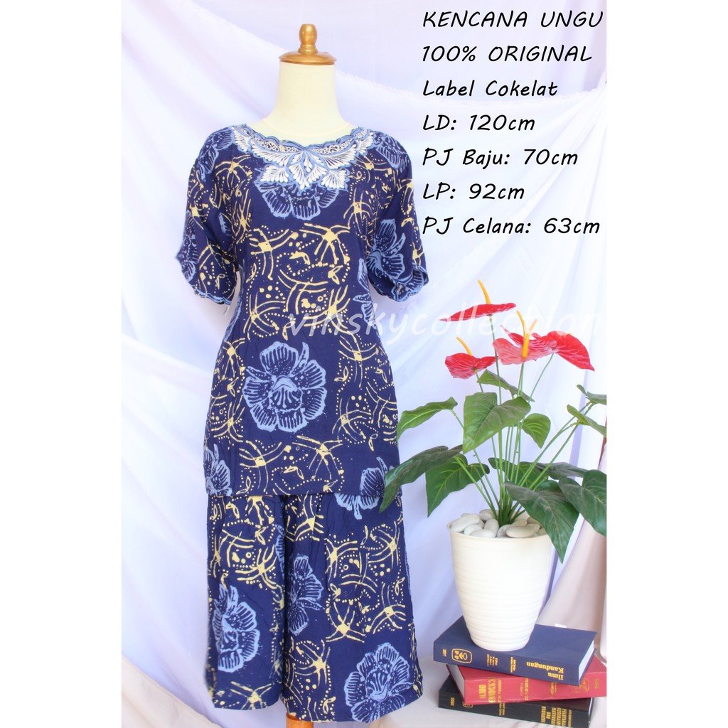 Setelan Daster Kencana Ungu Label Cokelat Baju Santai Kulot Bordir