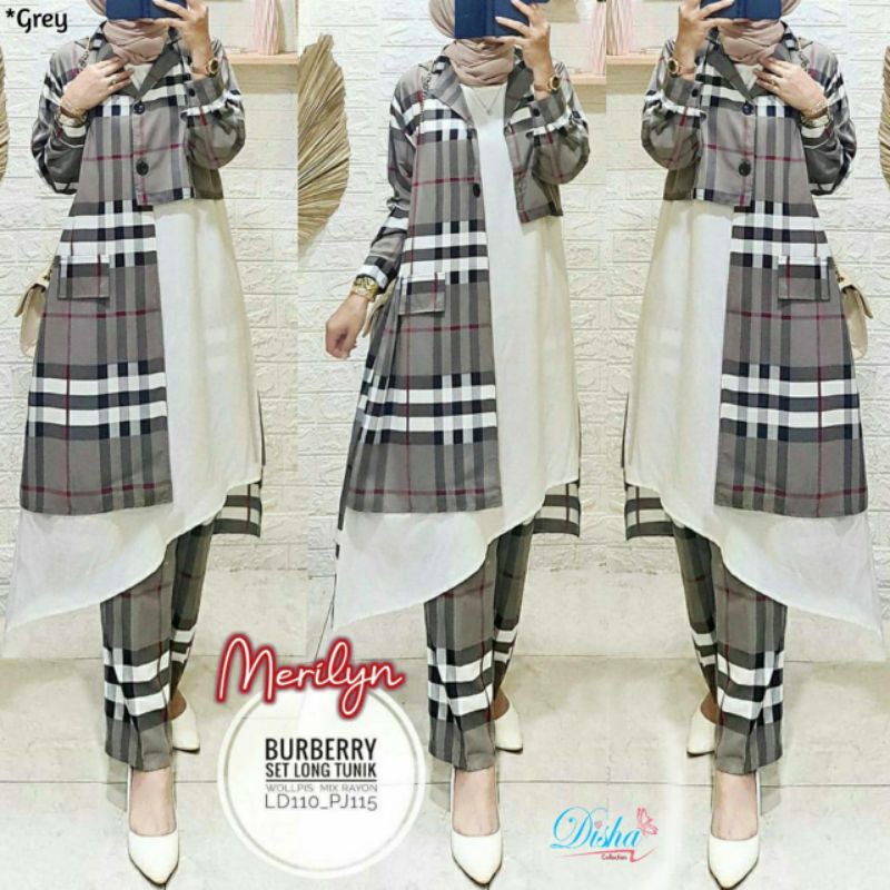 MERILYA SET LONG TUNIK BY DISHA SETELAN TUNIK CELANA SETELAN BAJU DEWASA RAYON JUMBO MOTIF
