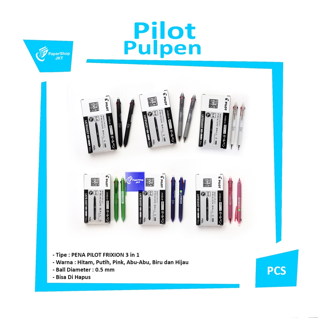 

FRIXION - Pilot Pena 3 in 1 0.5mm Warna warni Bisa Di Hapus - Pcs