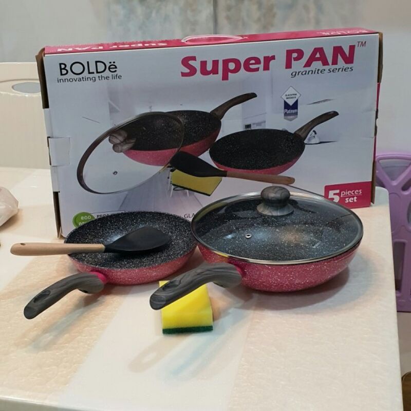 Super PAN Granite 5 pcs Sets BLACKPINK Original BOLDe FREE Spatula &amp; Sponge