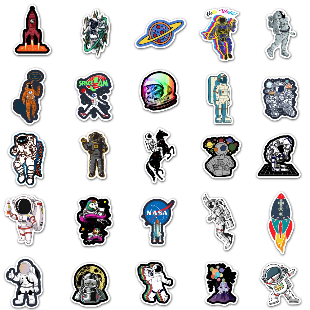 50pcs/set Stiker Motif Kartun Astronot/Alien/Ufo/Roket Luar Angkasa Untuk Laptop/Macbook/Kulkas-2