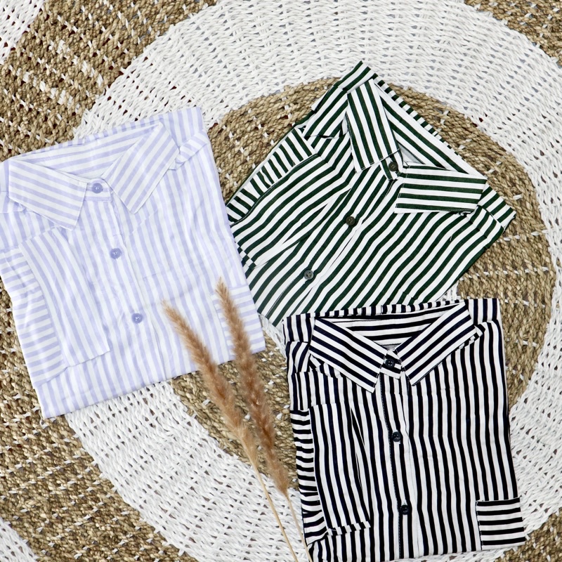 KARA.ID NAZHA Shirt Oversize Salur Garis - Kemeja Atasan Oversized Wanita - Stripe Shirt