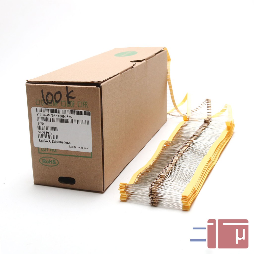 x10 Resistor 100K 1/4W Karbon 5% Taiwan Kaki Tembaga