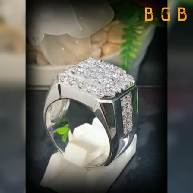 ASLI Cincin Pria Mata 9 Permata Palladium