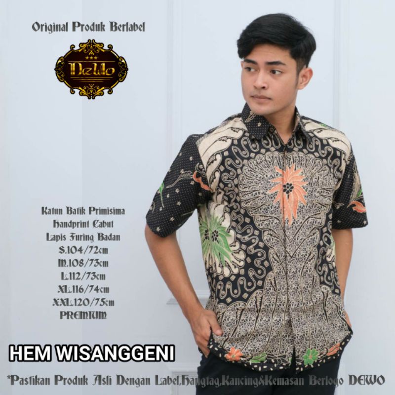 WISANGGENI IJO Kemeja Batik Pria Lengan Pendek | Hem Batik Pria FULL FURING Batik DEWO